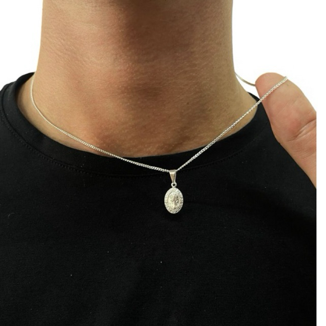 Cordao Corrente Prata 925 Curtinha 48cm Masculina + Pingente Camafeu Folheado em Oferta na Shopee