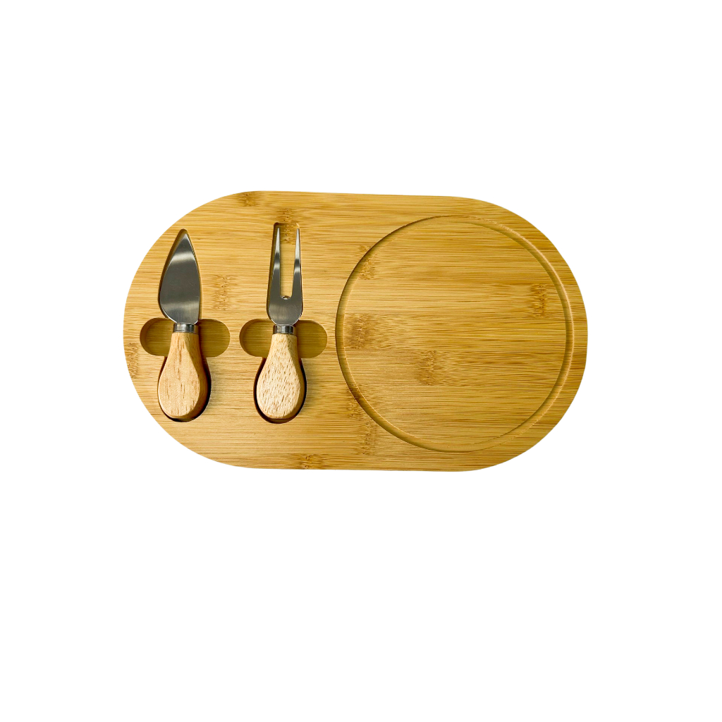 Kit Conjunto de Petisqueira de Bambu Tábua De Queijo e Frios Espátulas Com Jogo de 3 Peças Oval