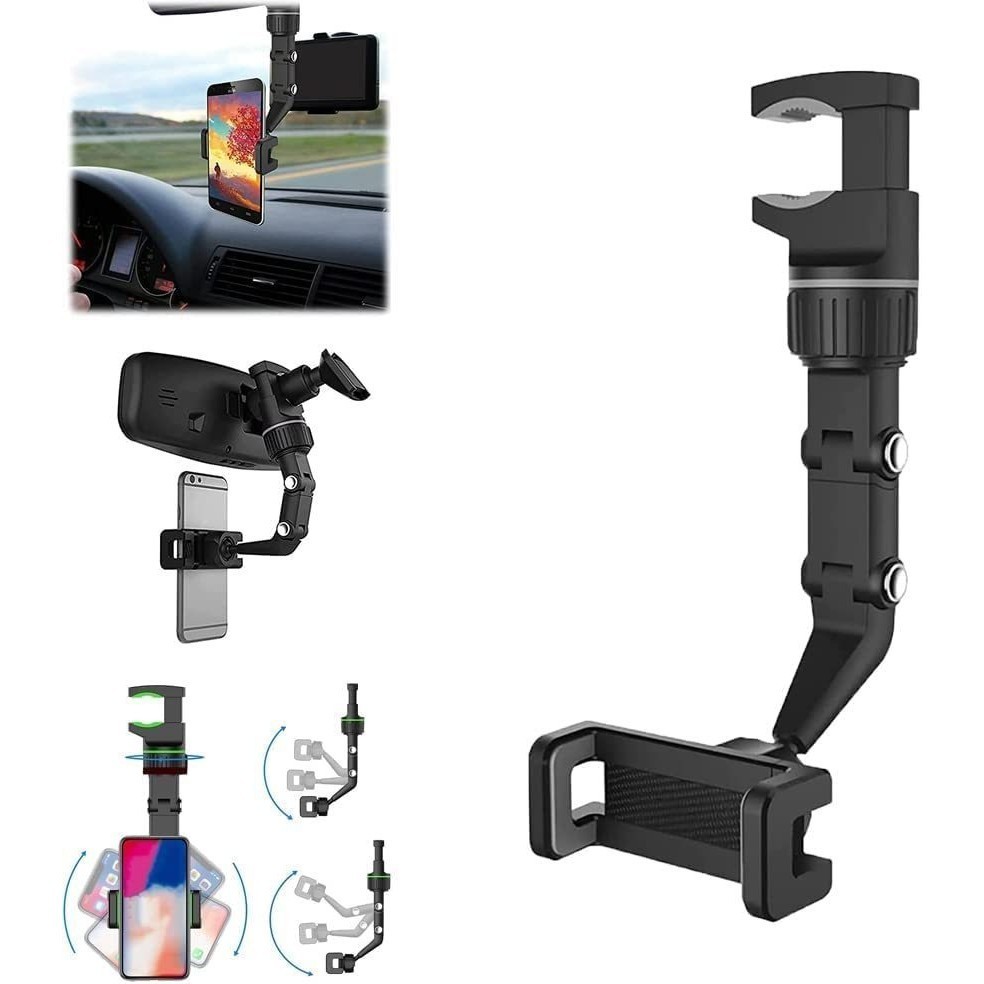 Novo suporte de telefone para espelho retrovisor de 360° para montagem multifuncional no carro e suporte para GPS Suporte giratório