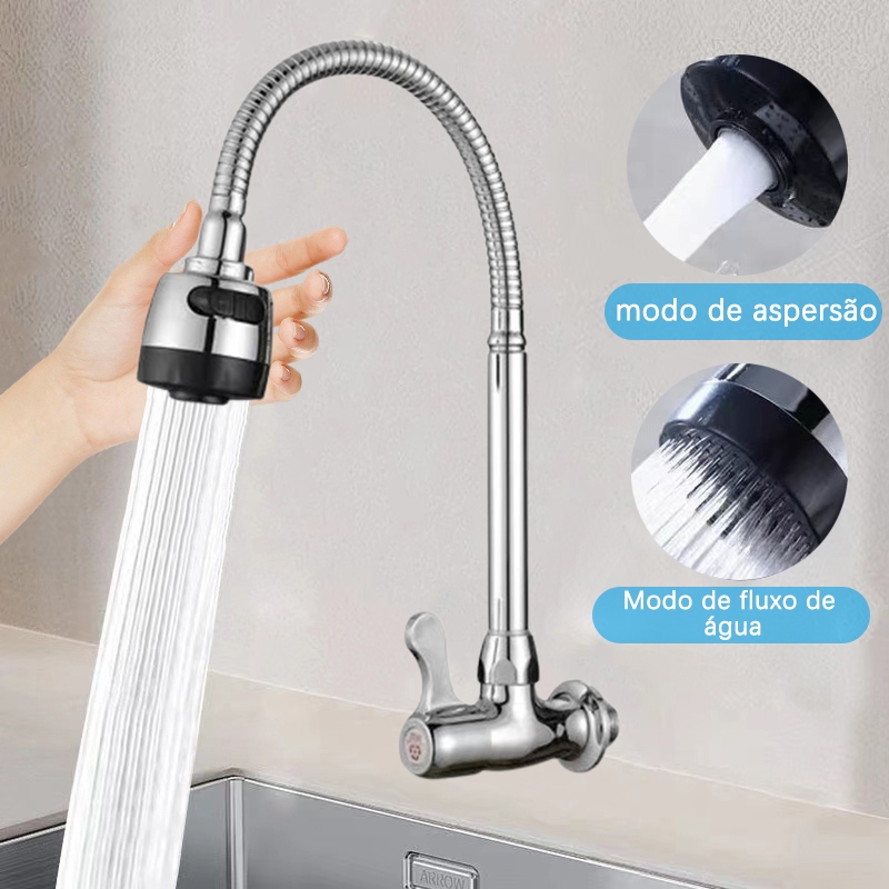 Torneira Gourmet Flexível Cozinha Pretomesa Parede Duplo Jato Cone 1/4 de Volta preta