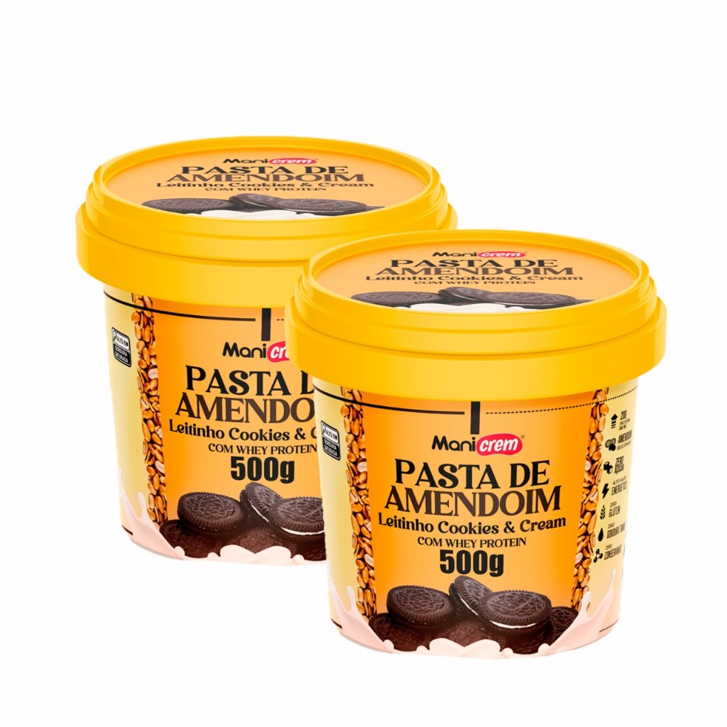 Pasta de Amendoim Leitinho Cookies e Cream com Whey Protein Kit com 02 unid 500g - Manicrem em Oferta na Shopee