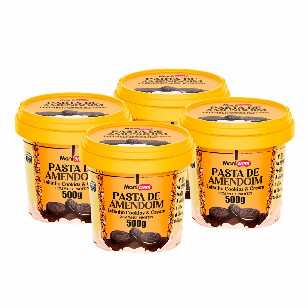 Pasta de Amendoim Leitinho Cookies e Cream com Whey Protein Kit com 04 unid 500g - Manicrem