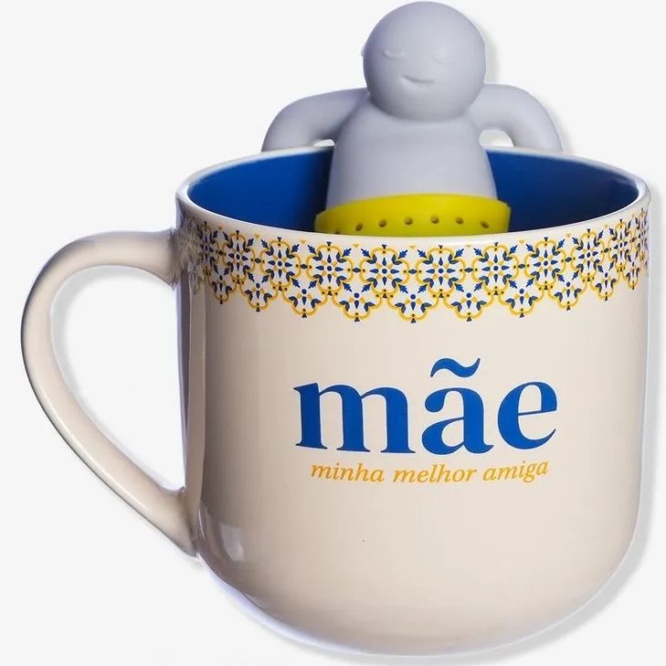 CANECA MÃE COM INFUSOR PARA CHÁ CERÂMICA DIA DAS MÃES 350ML CAFÉ