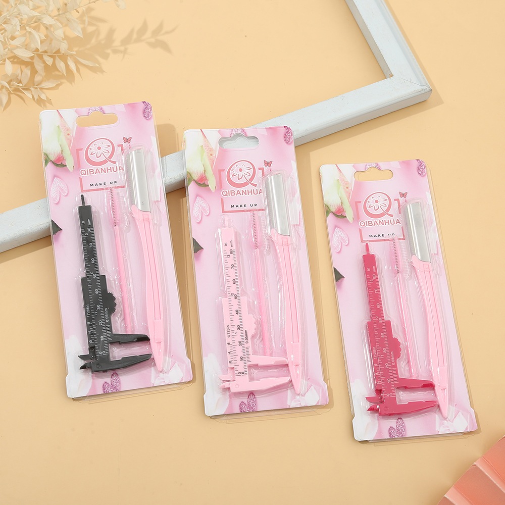 Kit designer de sobrancelhas 1 navalha + 1 paquímetro + 1 escovinha