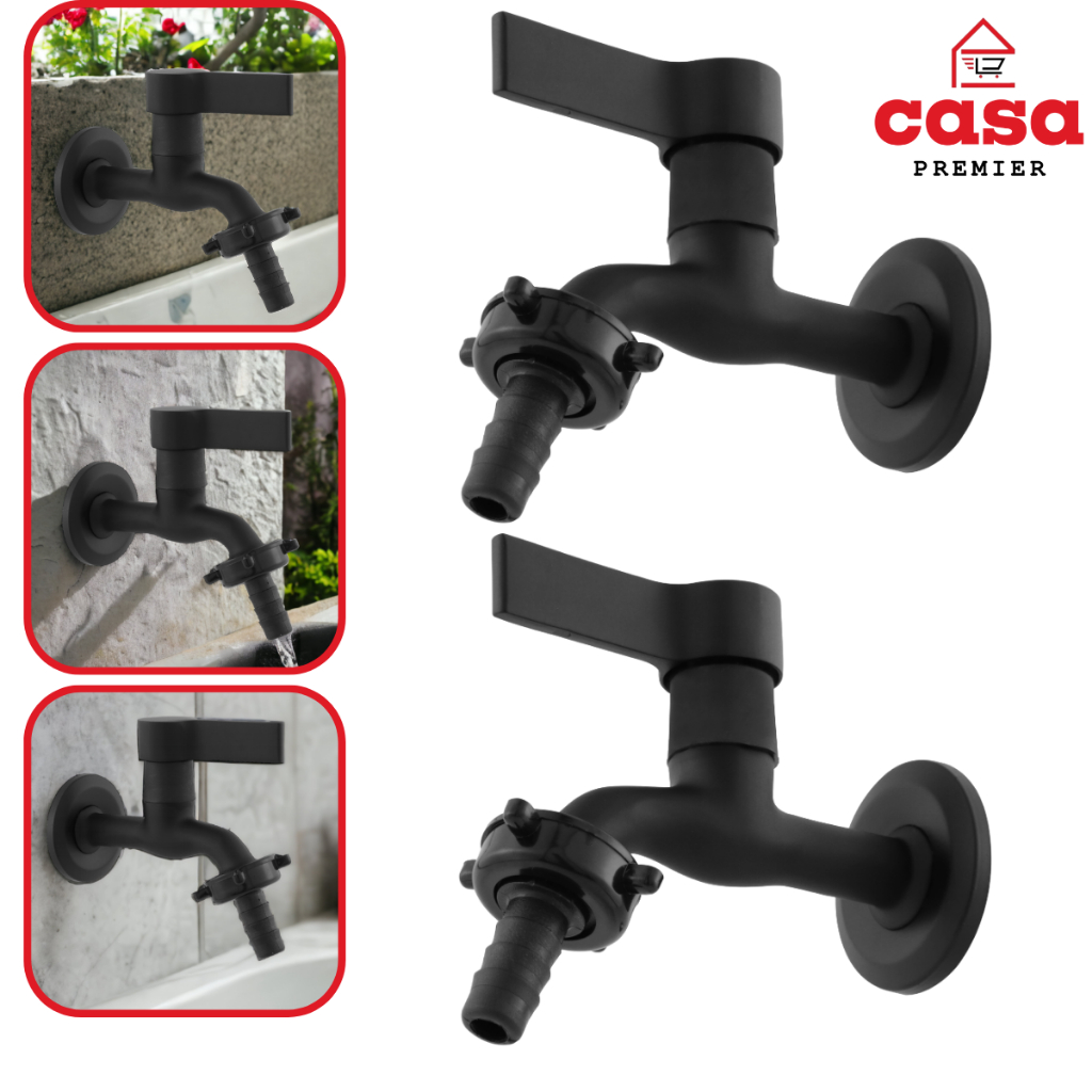 Kit 2 Torneiras Tanque e Máquina de Lavar Metal Preta de Parede Quintal C 70 Com Bico Jardim