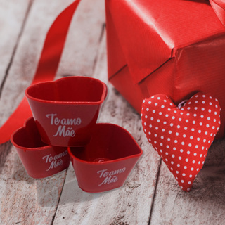 KIT 20 XICARAS CORAÇAO TE AMO MAE VERMELHO em Oferta na Shopee