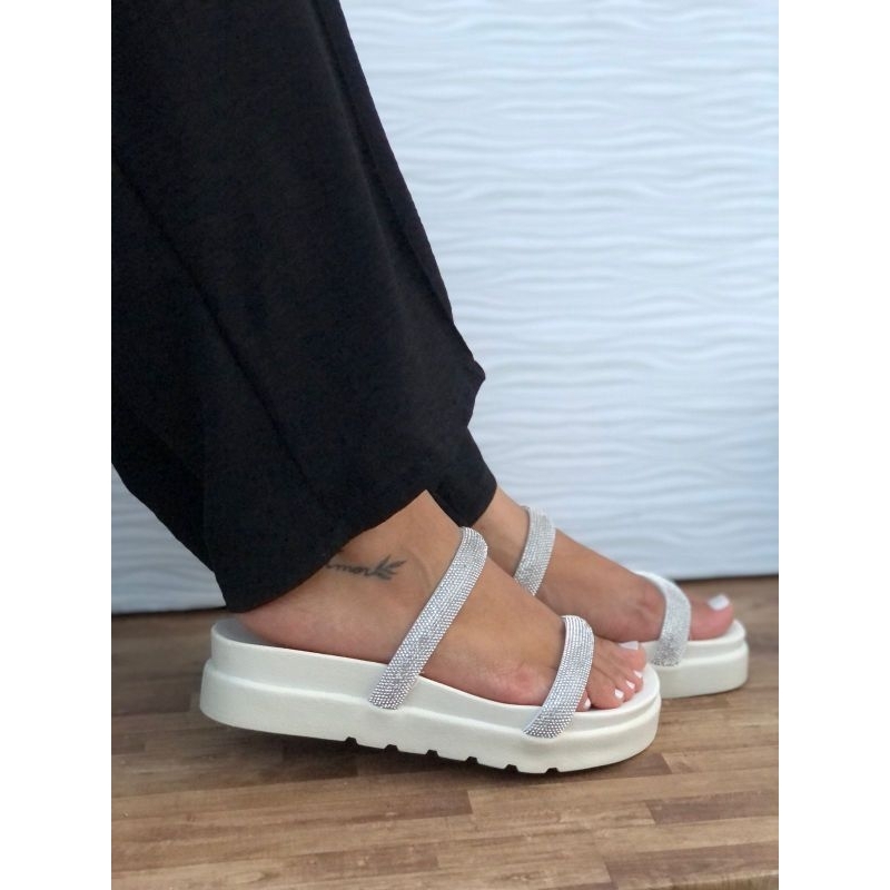 Papete Birken Sandália Feminina Flatform Stras Pedraria Brilho promoção plataforma chinelo tratorada