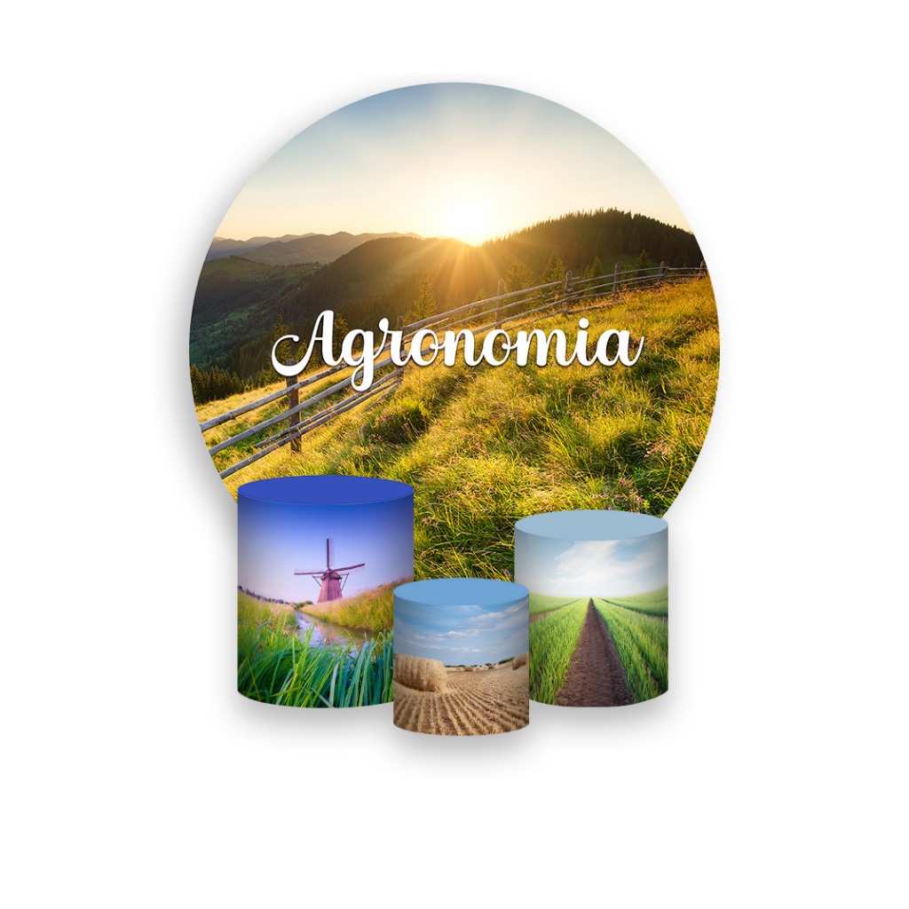 Painel De Festa Redondo + Trio De Capas Cilindro - Profissão Agronomia Paisagem 016