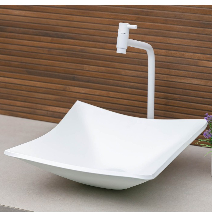 KIT CUBA PIA DE VIDRO QUADRADA 30CM PARA BANHEIROS E LAVABOS + TORNEIRA LINK E VALVULA CLICK - CORES FOSCAS