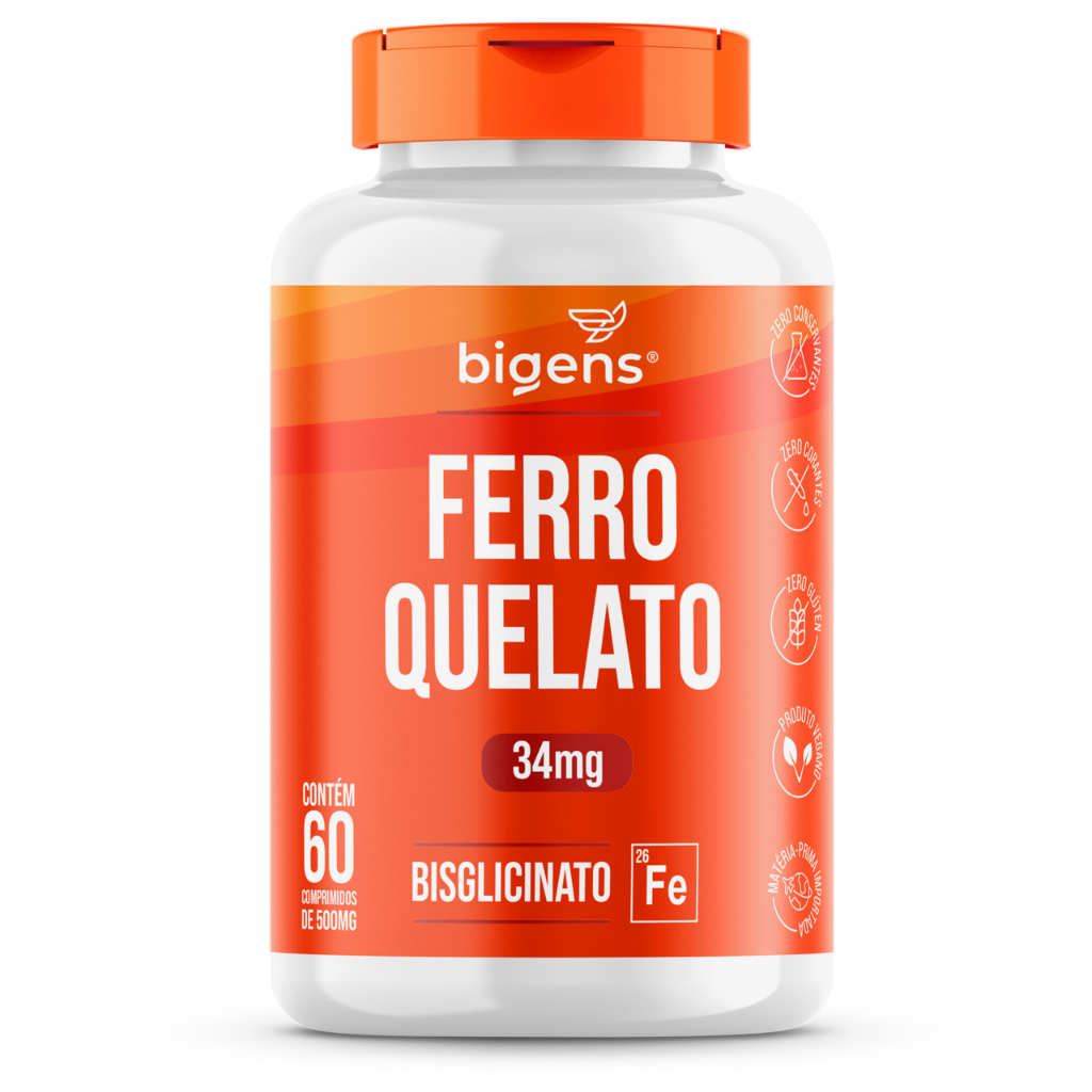 Ferro Quelato Bisglicinato 34mg, Bigens, 60 comprimidos (Unidade) em Oferta na Shopee