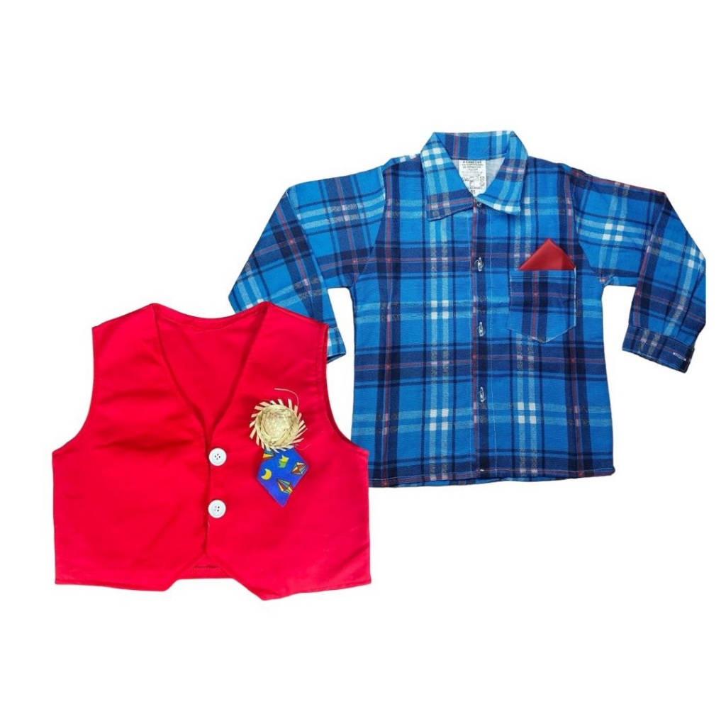 Conjunto Infantil Temático Roupa De Festa Junina Infantil Meninos Com Colete Junino São João E Blusa Camisa Xadrez Manga Longa