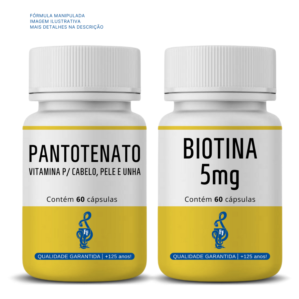 (Kit Capilar ) Pantotenato 60 CPS + Biotina 5mg 60 CPS em Oferta na Shopee