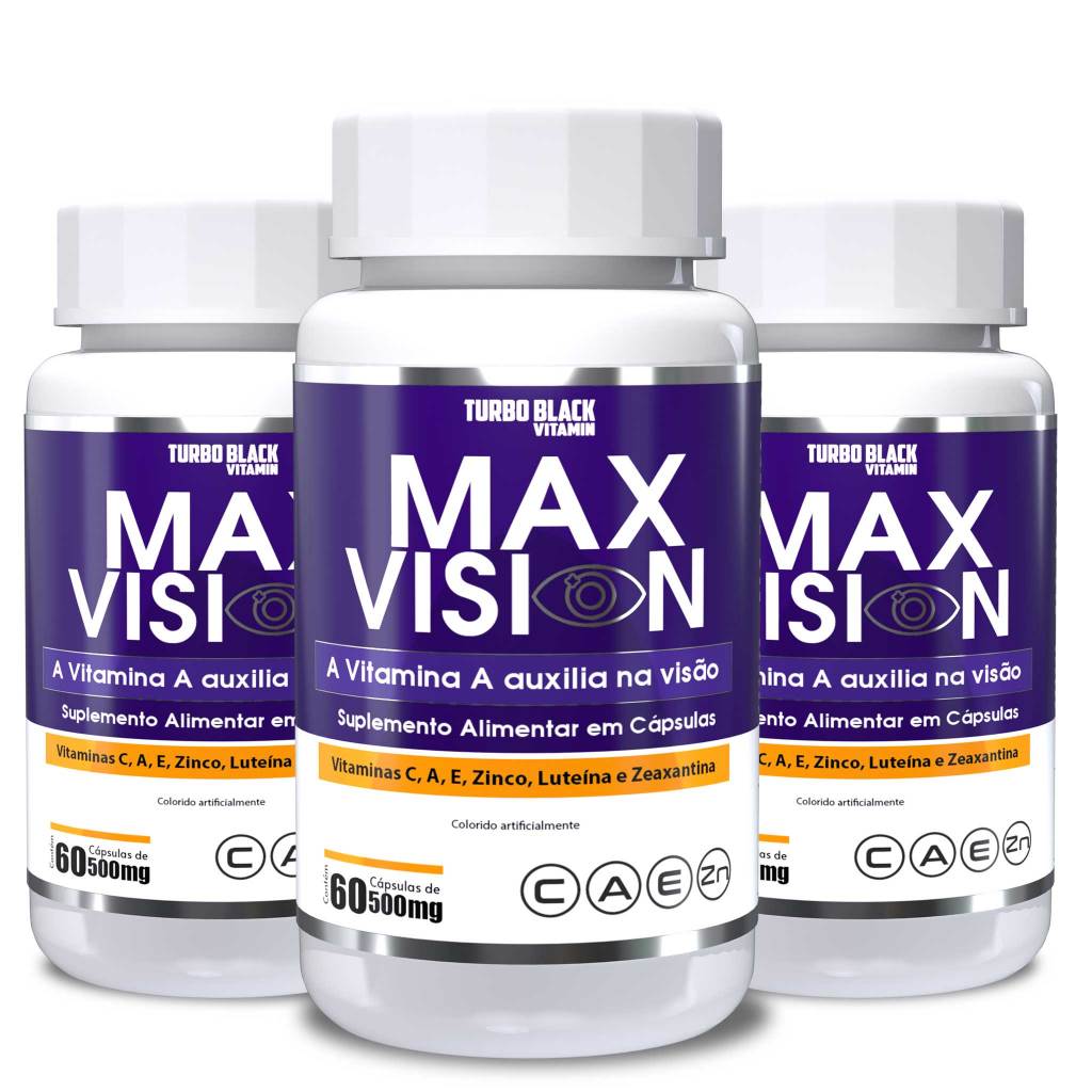 03 Max Vision Turbo Black Advanced Astaxantina Luteína e Zeaxantina 180 cápsulas Visão Aprimorada Saúde dos Olhos