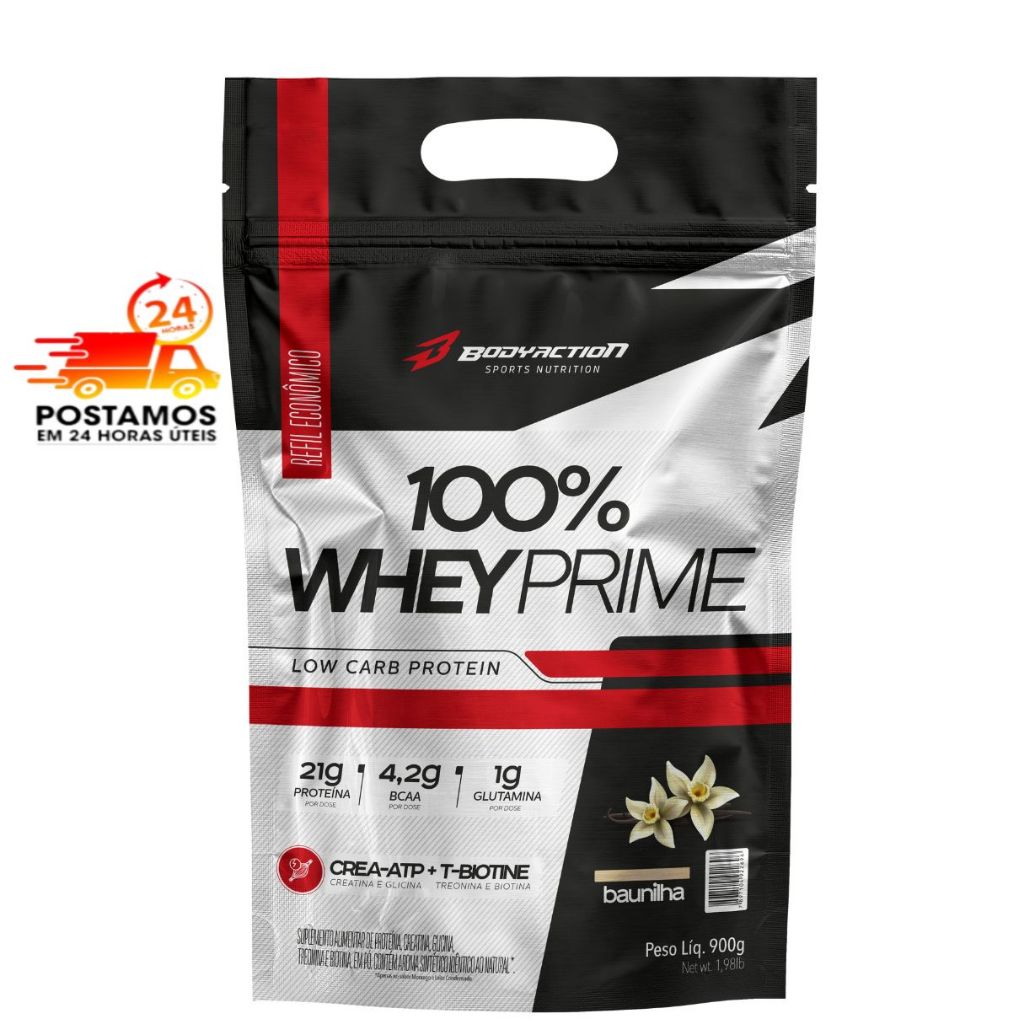 Whey Protein 100% Prime Refil 21g Proteína  - Body Aciton - Crea-ATP - 4,2g BCAA - 1g Glutamina