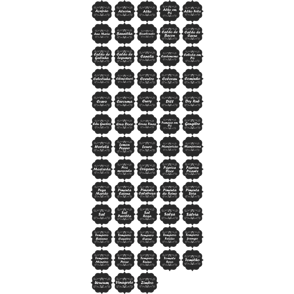 CARTELA TEMPERO 63 ETIQUETAS ADESIVO AUTO COLANTE ROTULO 5X5 CM A PROVA DE AGUA PARA POTES RECIPIENTE MANTIMENTOS CONDIMENTOS ORGANIZAÇÃO  E BELEZA PARA SUA COZINHA COR AMARELO AZUL PRETO MARROM ROSA VERDE VERMELHO TRANSPARENTE BRANCO