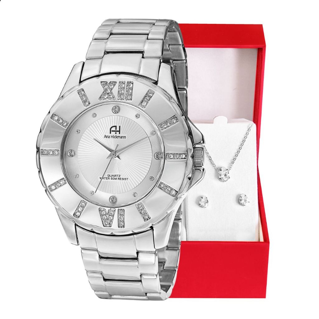 Kit Relógio Champion Ana Hickmann Analógico A Prova D'Água Original Presente Moda Gift Aniversário Tendência Estilo Mulher Esposa Namorada Mãe Barato Prata Aço Inox AH28080S em Oferta na Shopee