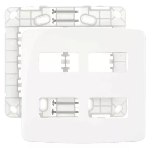 Conjunto Placa Espelho Moldura Tampa Para Interruptores e Tomadas 4 Posto Horizontal BR Com Suporte B3 4x4 - MarGirius Branco
