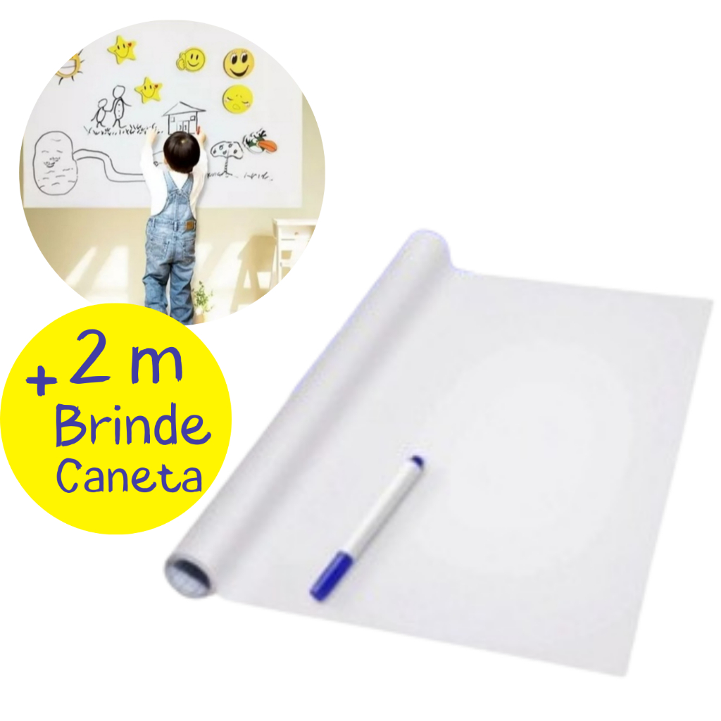 Adesivo Quadro Branco Lousa 2,00x0,45cm Acompanha Caneta Brinde Desenhar Criança Escritório Escrever Adesivo Parede