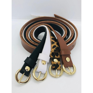 Kit 4 Cintos Feminino Fino Largura 1.5cm Cores, Preto/ Branco/ Caramelo/ Onça Fivela dourada Moda Elegante - Bia em Oferta na Shopee