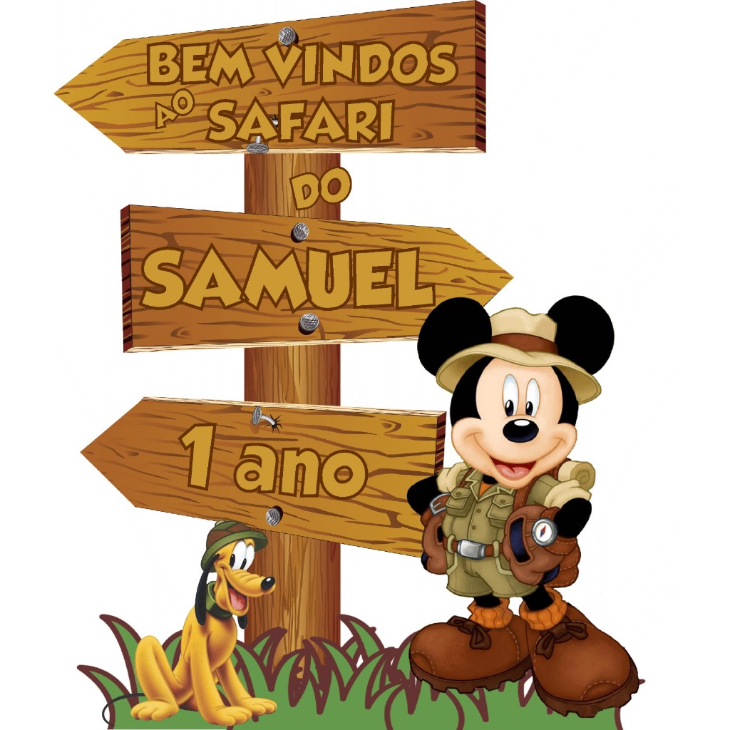 10 displays de mesa placa indicativa safari mickey personalizada, 25 cm, mdf 3mm