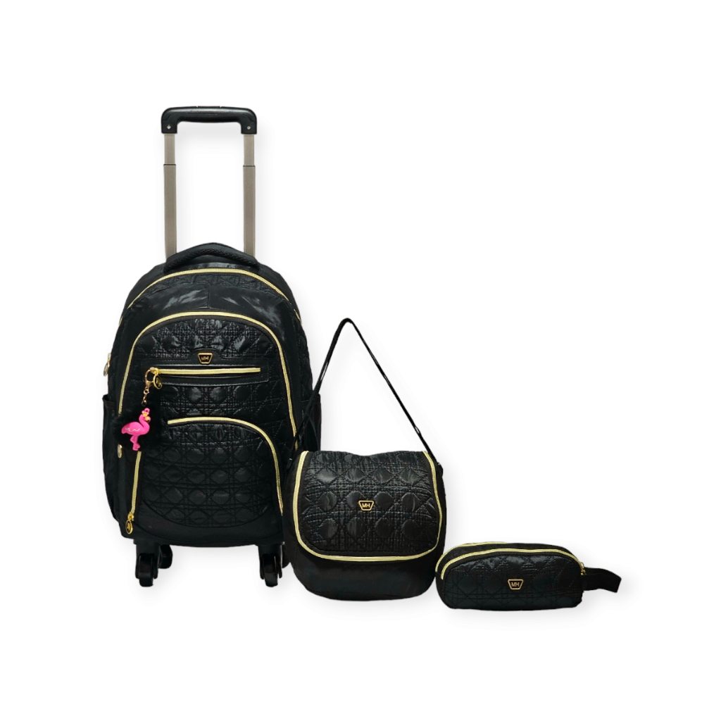 Kit Escolar Mochila De Carrinho 360grao Femenina 3 Item