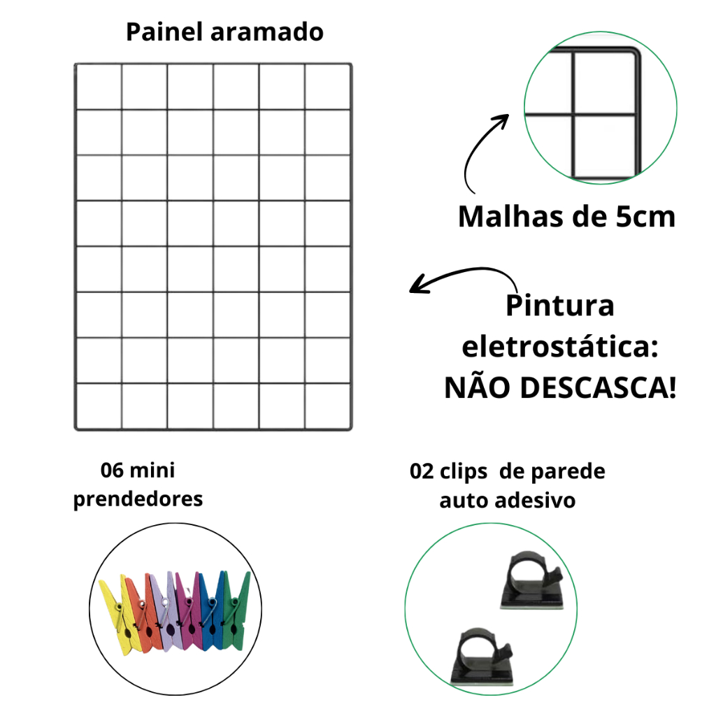 Memory Board Em Tela Aramada Grade de Fotos Com Suporte e Mini Prendedor Colorido