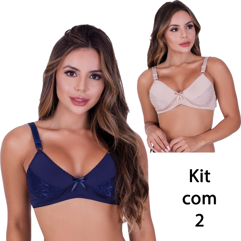 Kit com 2 Sutiã Soutien Sutien Reforçado Básico Lingerie Feminina Dia a Dia sem Bojo Sutiãs