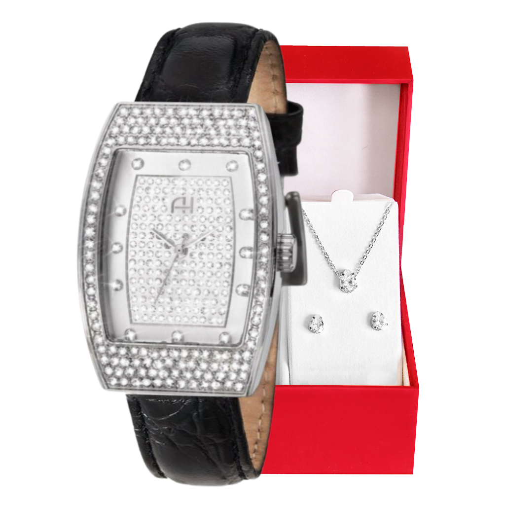 Relógio Feminino Champion Ana Hickmann Quadrado Couro Kit Colar e Brincos Original Barato AH28375Q