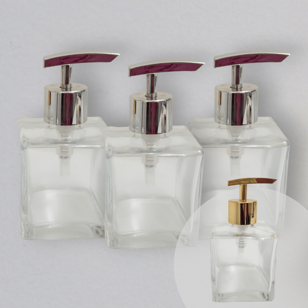 Kit 3 Frascos Banheiro Porta Sabonete Líquido Vidro Cubo Cristal 250ml Com Válvula Saboneteira Prime em Oferta na Shopee