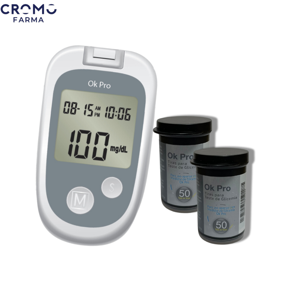 KIT 1 APARELHO DE DEXTRO OK PRO + 2 FRASCOS DE TIRAS REAGENTES OK PRO C/ 50 UNID CADA