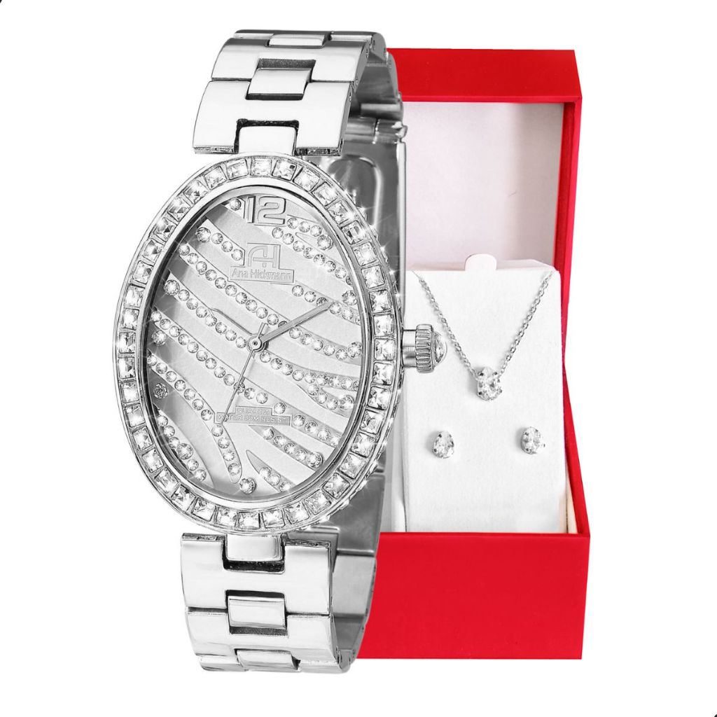 Kit Relógio Feminino Champion Ana Hickmann Analógico Original Prata Cristais Presente Estilo Mulher Esposa AH28311Q - Watches