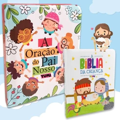 Kit Livro Infantil A Bíblia da Criança + A Oração do Pai Nosso- Histórias da Bíblia Almofadado Folhas Duras Premium