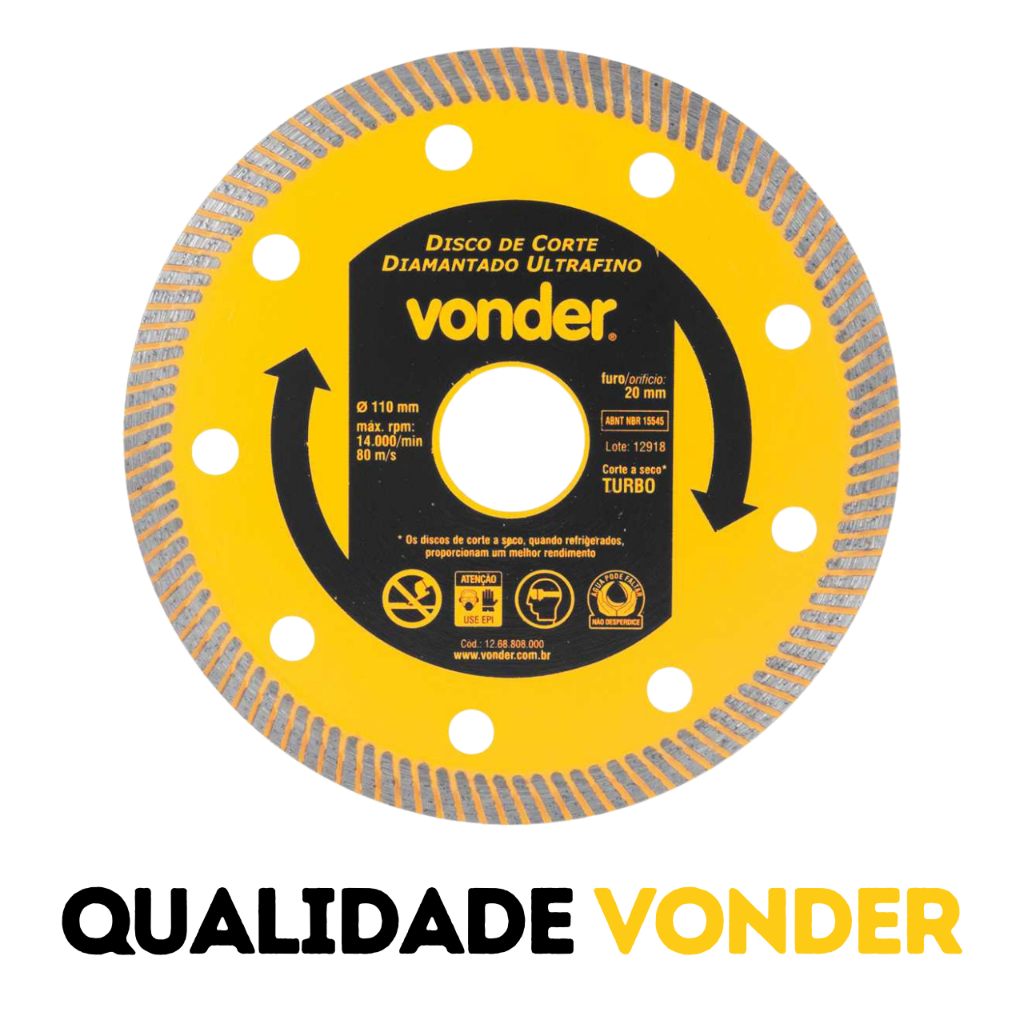Disco Corte Diamantado 110mm Ultrafino Porcelanato Seco Vonder