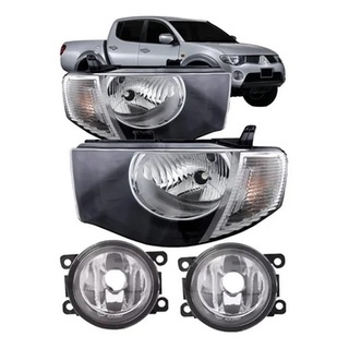 Kit Farol e Milhas L200 Triton 2008 a 2011 Pisca Âmbar H4 H11 H16