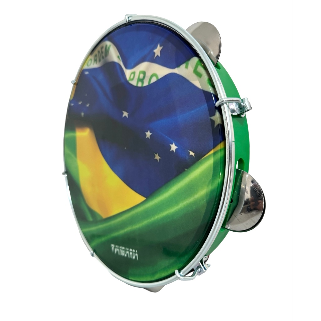 Pandeiro 10 Polegadas Profissional Vanguarda Pele Personalizada Bandeira Brasil