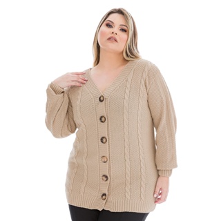 Casaco Blusa De Frio com Botões Trançado  Tricot Plus Size Inverno Básico - 011 em Oferta na Shopee