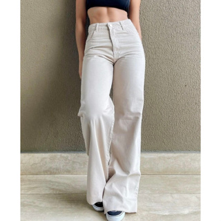 Calça Jeans Feminina Wide Leg Cintura Alta Tecido Grosso Pantalona Linha Premium 100% Algodão em Oferta na Shopee
