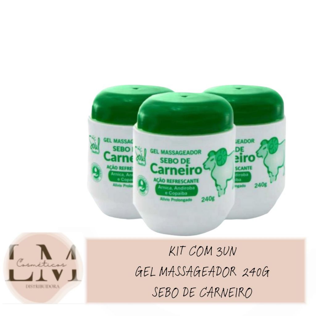 Kit com 03un Gel Massageador Sebo de Carneiro 240g
