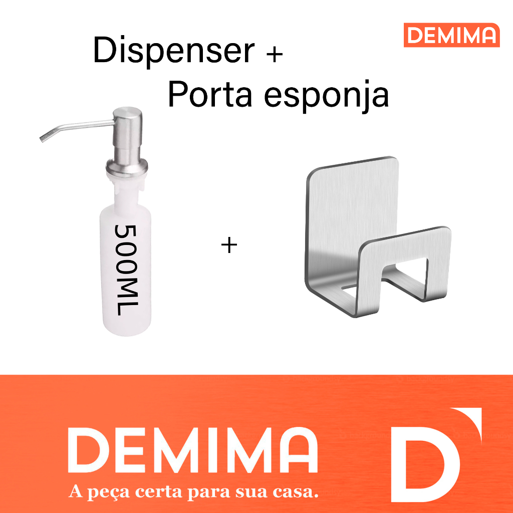 Kit Dispenser 500ml inox + Porta Esponja - Demima