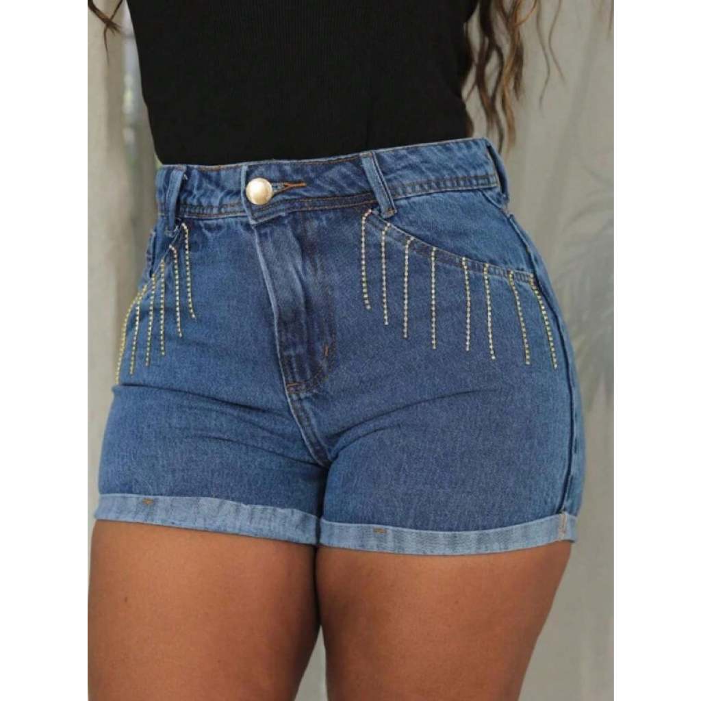Short Jeans Com Brilho Feminino