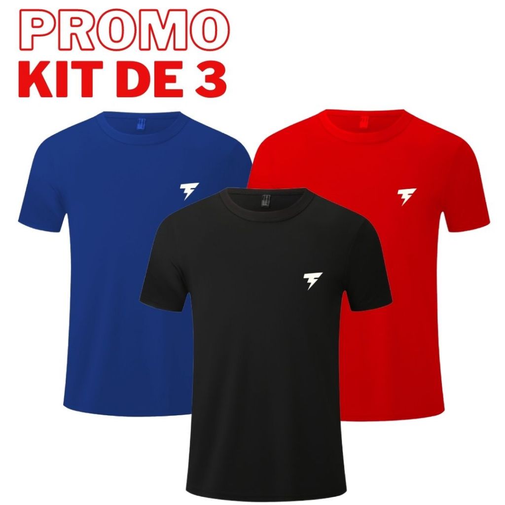 Kit 3 Camiseta Dry Fit Masculina Manga Curta Camisa Fitness Segunda Pele Simbolo Refletivo Treino Academia Corrida