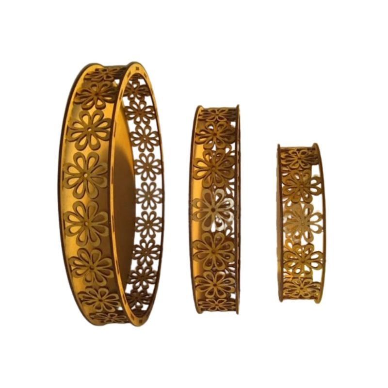 TRIO DE BANDEJA FLORAL EM MDF CRU. em Oferta na Shopee