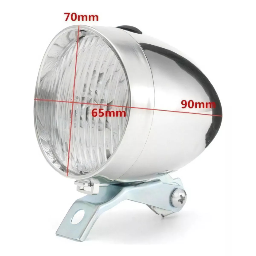 Farol Dianteiro C/ 3 Led Vintage Retrô Cromado Bicicleta