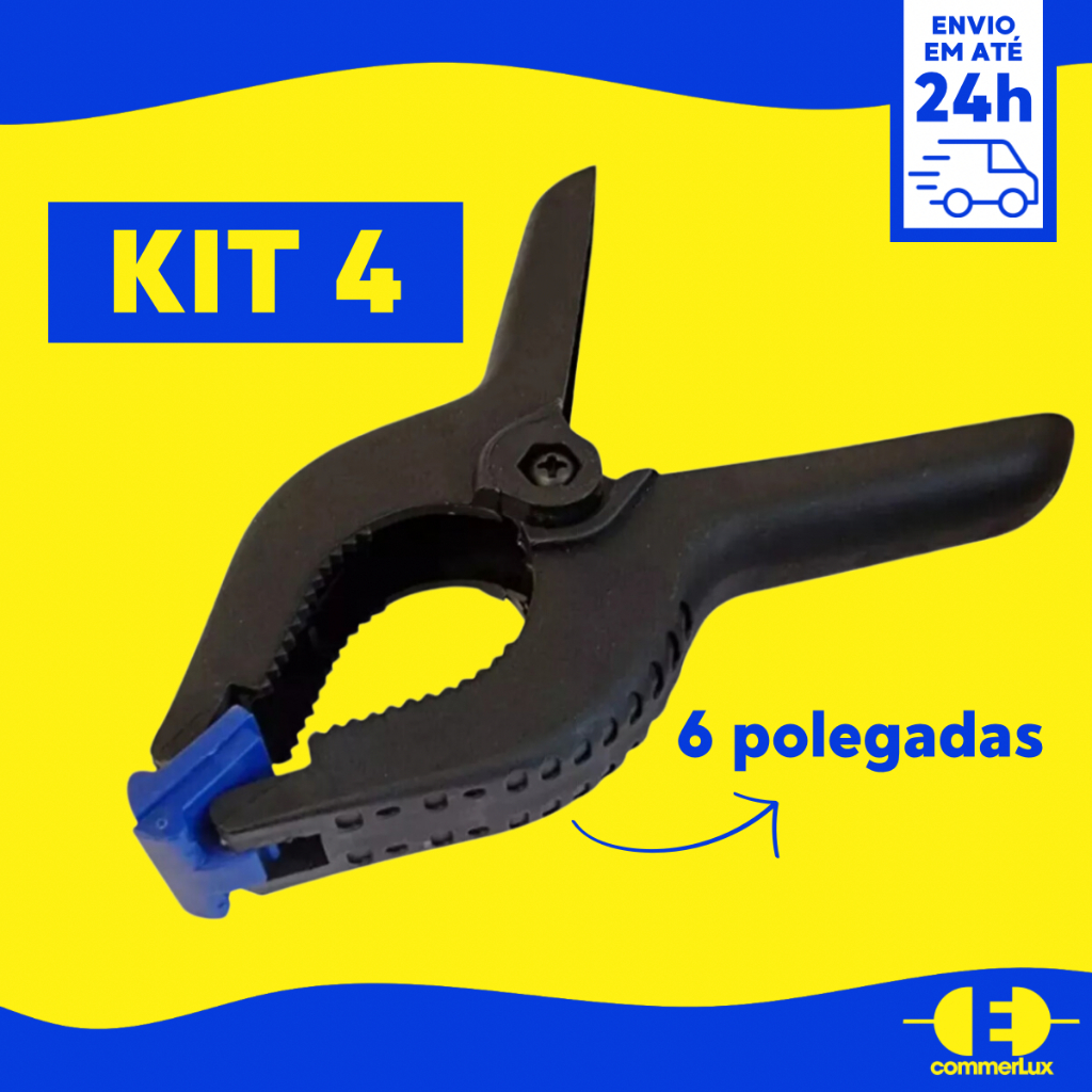 Kit 4 Grampo Sargento Multiuso 6 Polegadas Aperto Rápido Plástico Grampo Marcenaria Marceneiro em Oferta na Shopee