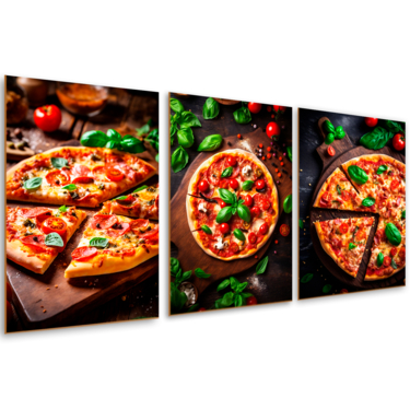 Kit 3 Quadros Decorativos Pizzaria Restaurante Cozinha Pizza Massa Molho Comida Lanche Lanchonete
