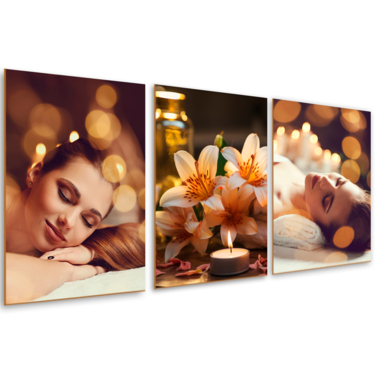 Kit 3 Quadros Decorativos Spa Estética Clínica Beleza Mulher MDF Relax Massagem Pele