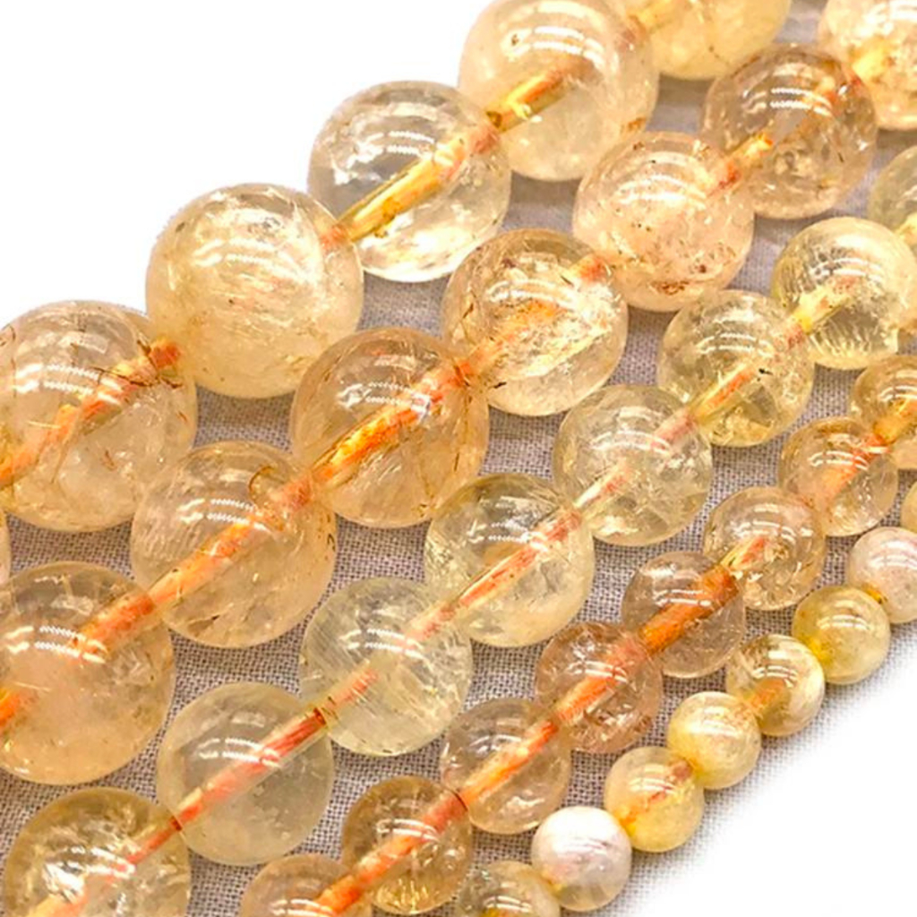 Fio De Pedra Natural Cristal Rutilado 8mm Aprox 45 Contas P/ Artesanato