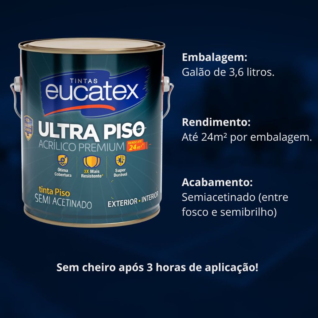 Tinta Ultra Piso Eucatex Premium 3,6l Muito Mais Resistente, Acetinada Diversas Cores Piso Lavável — imagem 2 de 2
