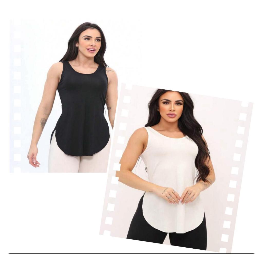 Kit 2 Blusa Regata Feminina tapa Bumbum academia em Oferta na Shopee