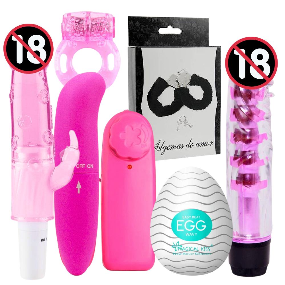 Kit Sex Shop Com Vibrador Feminino, Masturbador Masculino, Anel Peniano, Algema Total de 07 Itens
